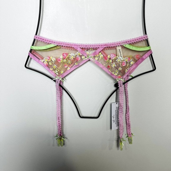 For Love & Lemons NWT Floral Tutti Frutti Shimmer Garter Belt Intimate Sz Large - Picture 7 of 10